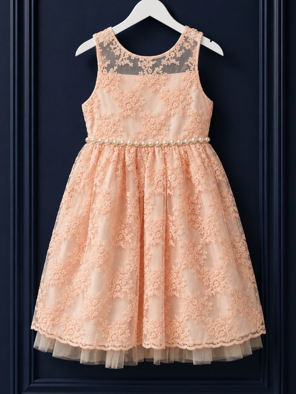 NWT American Princess Girls 6X/7 Pink Lace with Rhinestone and Pearl Party Dress
